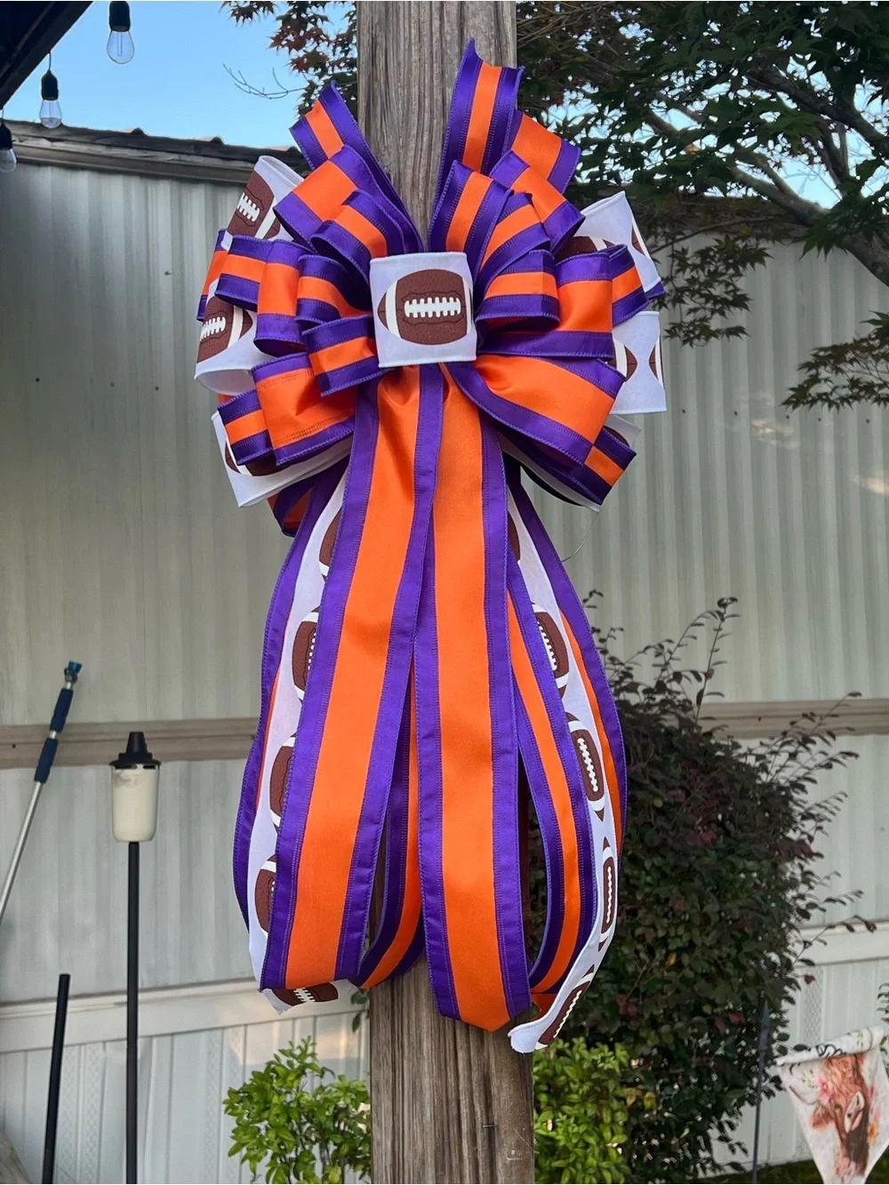 Decorative Football Bow in Orange and Purple Clemson